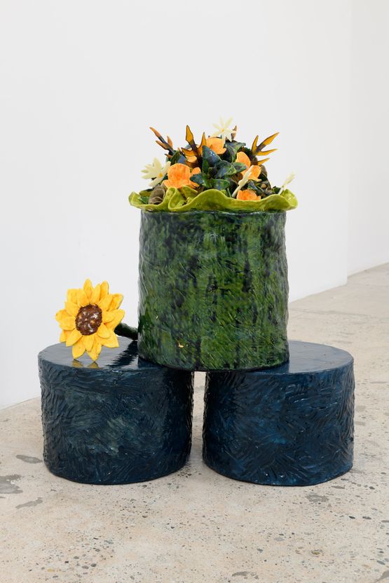 Poppies daisies roses and sunflower by Anabel Juarez contemporary artwork Sculpture