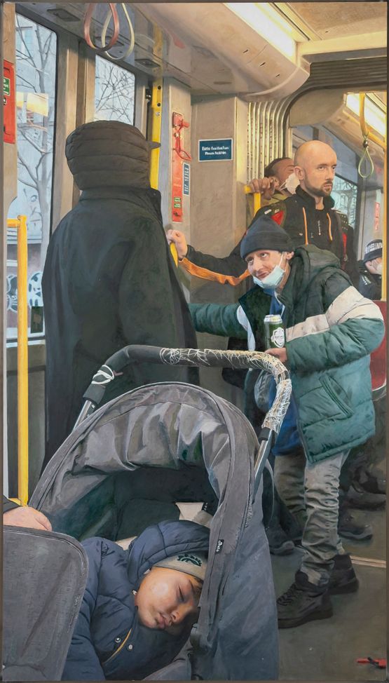 Wir fahren mit der Geisterbahn aka. X .H. und ihre Lammer Lamm am Weg zur Galerie by Martin Grandits contemporary artwork Painting