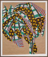 Movement Yellow Dots  Green Stripes by Sydney Albertini contemporary artwork painting works on paper drawing