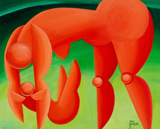 Child Playing with Mother by Jung Kangja contemporary artwork Painting