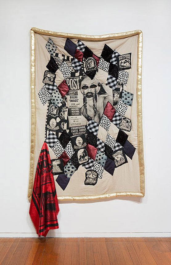 Come Over Me In Me With Me On Me. Bogan Quilt by Sarah Contos contemporary artwork Mixed Media