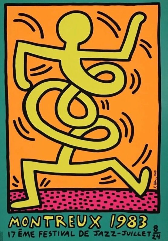 Montreux Jazz Festival - yellow by Keith Haring contemporary artwork Print