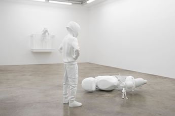 Contemporary art exhibition Elmgreen  Dragset David and other sculptures at Perrotin Paris Marais France