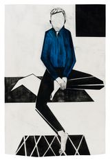 Untitled blue pullover frontal by Iris Schomaker contemporary artwork painting works on paper