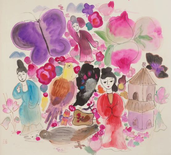 Butterfly Chase by Wang Mengsha contemporary artwork Painting
