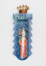 Nos diables rouges nos derives commotions after sinking long contemplation holy blue subliminal desir occipital desire enchantons latmosphere autel coquillage by Julien Creuzet contemporary artwork sculpture