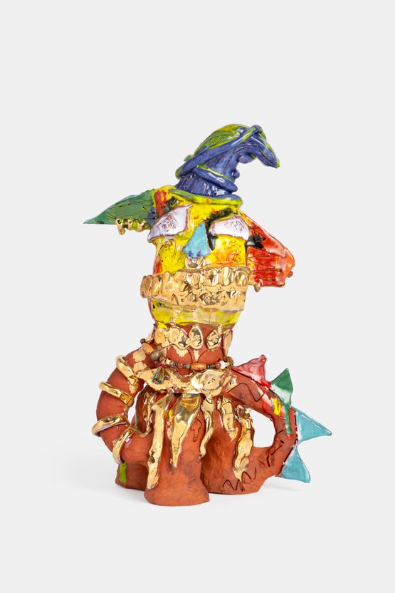 Terracotta Figure with Blue Horn by Ramesh Mario Nithiyendran contemporary artwork Sculpture