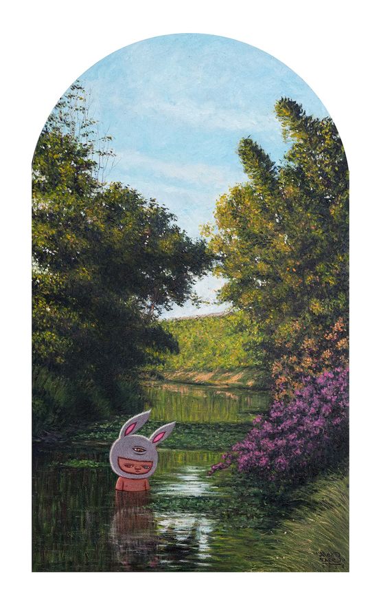 LIGHT KEEPERSGrandma Tuis front yard by Alex Face contemporary artwork Painting