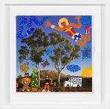 Wonder Woman flying over Country by Kaylene Whiskey contemporary artwork painting works on paper