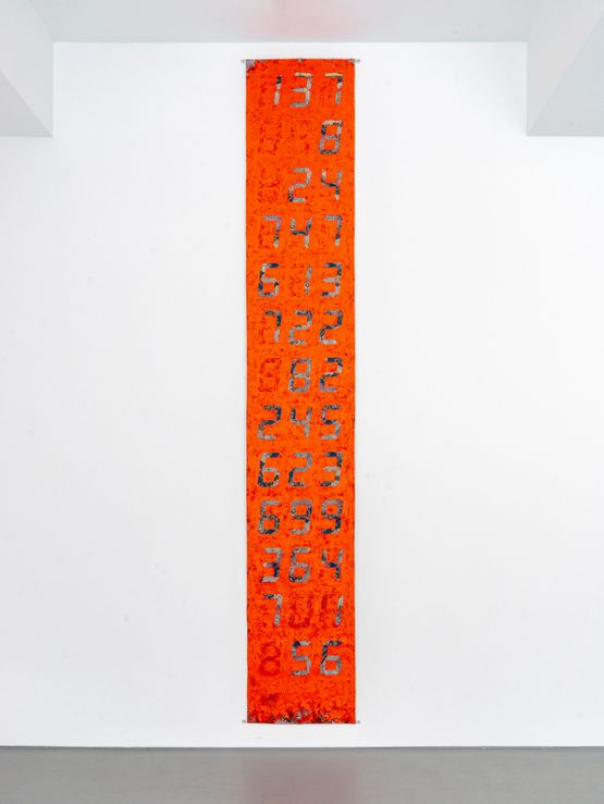 Counter Painting on KIMONO OBI - Red by Tatsuo Miyajima contemporary artwork Painting