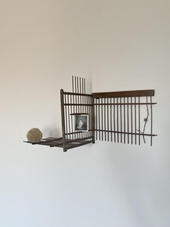 Assemblage 1 birdcage From the series Broken treasures by Larry Munoz contemporary artwork Sculpture
