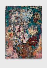 Flowers 12 teal and bleached pink by Daniel Crews-Chubb contemporary artwork painting