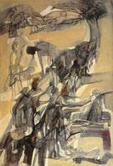 Migrant Labour Unfolding 1 by Vikrant Bhise contemporary artwork mixed media works on paper