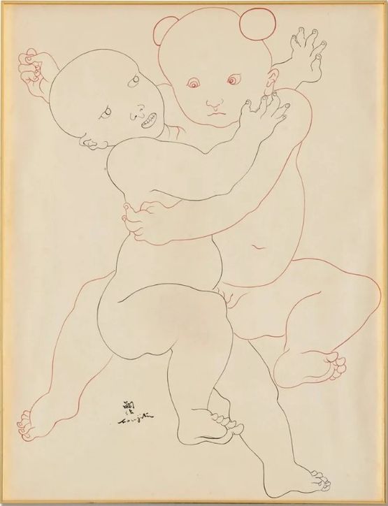 Deux enfants nus by Leonard Tsuguharu Foujita contemporary artwork Works on Paper