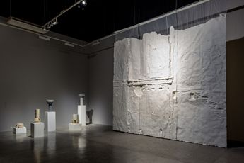 Contemporary art exhibition Nazgol Ansarinia Demolishing buildings buying waste at Green Art Gallery Dubai United Arab Emirates