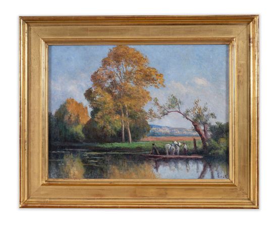 Paysage de campagne au bord de leau by Maximilien Luce contemporary artwork Painting