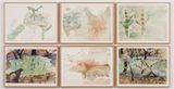 Entangled layers of the spectral rivers of the Wimmera plains  duckweed Lenticules deaux misting over the pools of Banyena by John Wolseley contemporary artwork drawing painting print works on paper