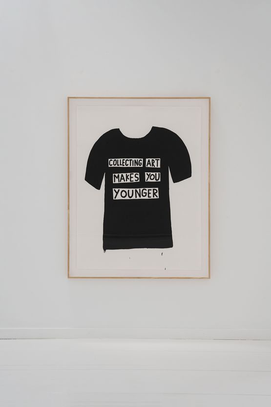 T-shirt portrait Collecting art makes you younger by Luis Vidal contemporary artwork Painting