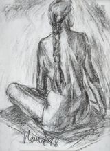 Rearview Seated Nude Charcoal 98 by Solamalay Namasivayam contemporary artwork works on paper