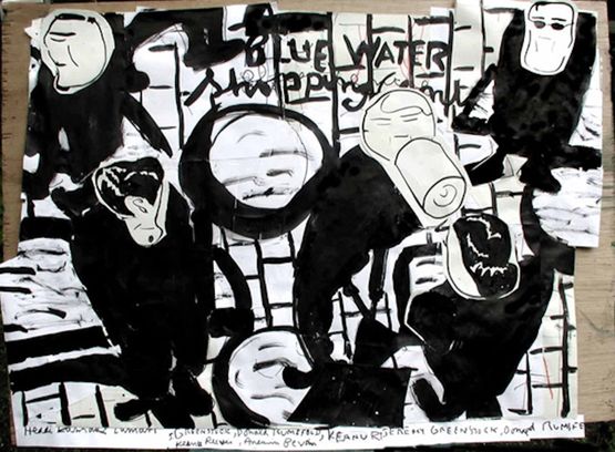 Waiting About at Bluewater by Rose Wylie contemporary artwork Works on Paper