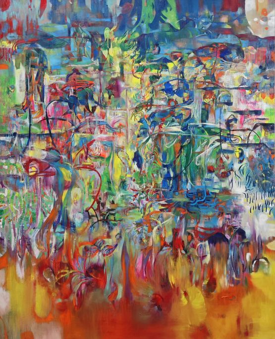 Birds leap into soil singing the song of sky by Shuang Jiang contemporary artwork Painting