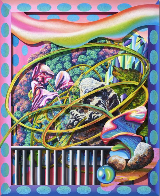 Violet Mushrooms on Blue Rock by Choi Eun Joung contemporary artwork Painting