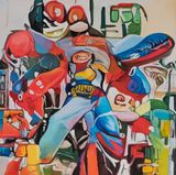 A Group of People Riding on the Back of a Motorcycle by Alexander Reben contemporary artwork painting works on paper