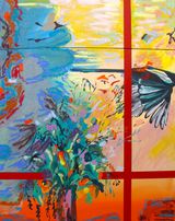 Hello Mr Magpie how is Mrs Magpie today by Nuria Mora contemporary artwork painting