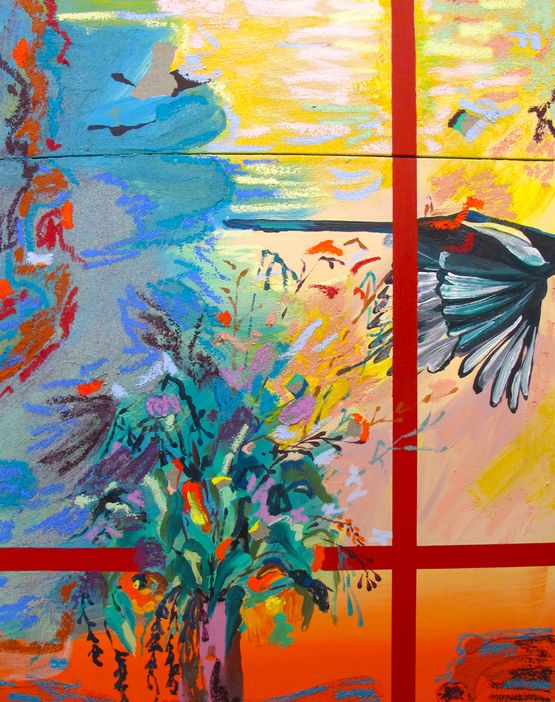 Hello Mr Magpie how is Mrs Magpie today by Nuria Mora contemporary artwork Painting