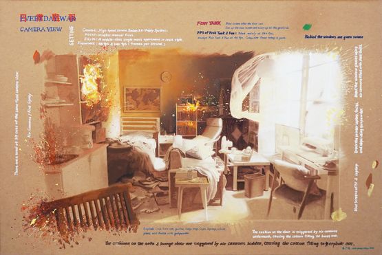Everyday War Behind the Scenes Illustration  Front View by Yuan Goang-Ming contemporary artwork Painting