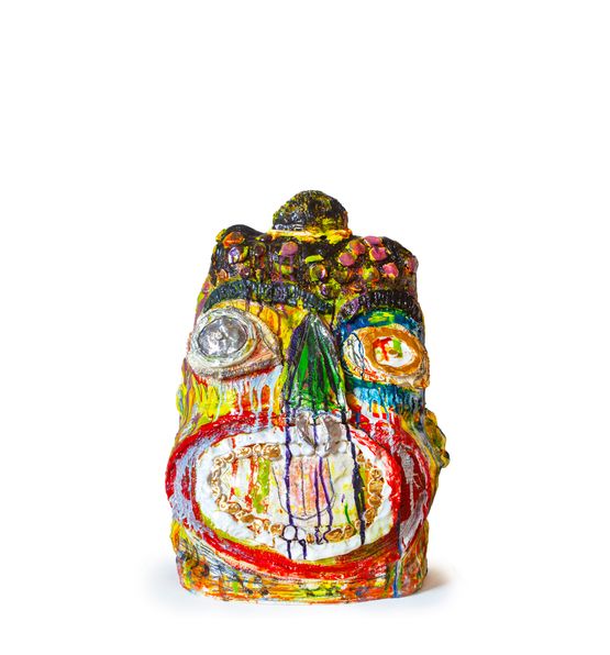 Multi-coloured head by Ramesh Mario Nithiyendran contemporary artwork Sculpture