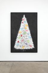 a white christmas tree with coloured lights and decorations by Andrew Sim contemporary artwork drawing works on paper