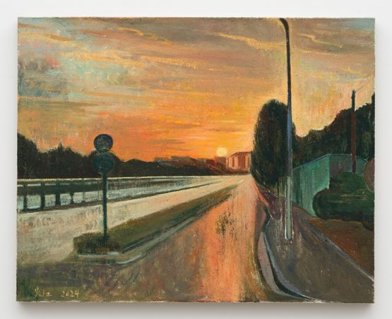Sunset over the New Bridge by Xiao Jiang contemporary artwork Painting