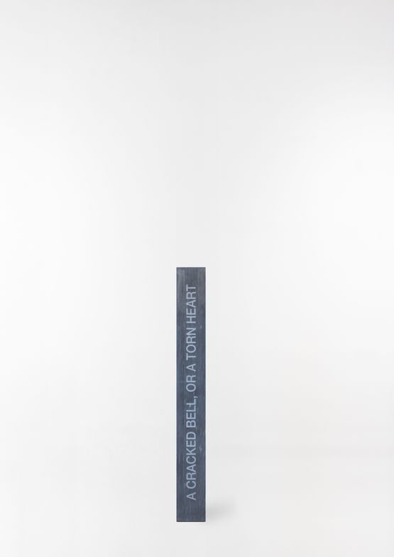 A CRACKED BELL OR A TORN HEART dark grey marble column by Claudia Comte contemporary artwork Sculpture