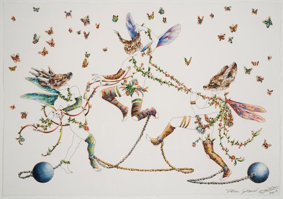 Three Graces by Raqib Shaw contemporary artwork Painting
