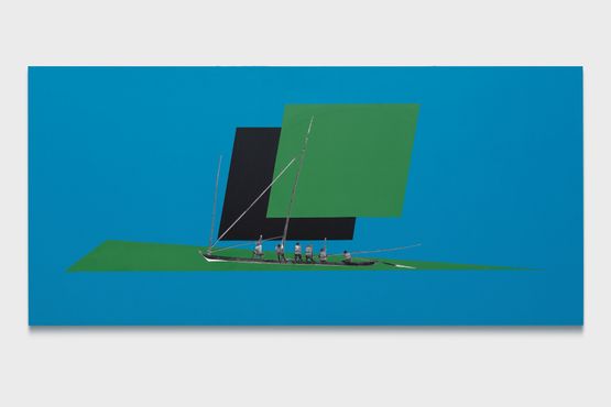 Neoconcrete canoeists 1  Blue and green sailing Ivan Serpa by Jonathas De Andrade contemporary artwork Print
