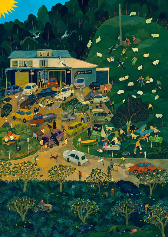 New Years at the Seabreeze Supermarket by Nicola Gower Wallis contemporary artwork Painting