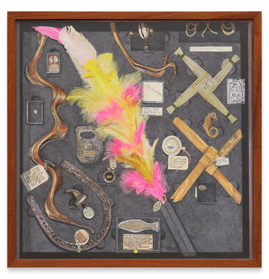 1 Drawer C.61.2. with 19 Amulets and Charms and Religious Artefacts - UK and Europe at Pitt Rivers Museum by Gala Porras-Kim contemporary artwork Works on Paper