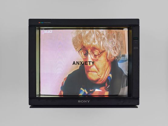 TV Text  Image ANXIETY by Gretchen Bender contemporary artwork Moving Image