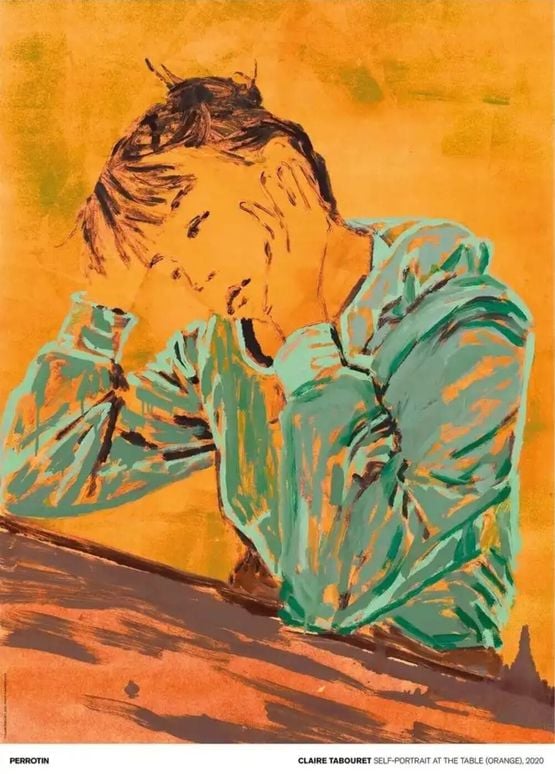 Self portrait at the Table Orange - Signed by Claire Tabouret contemporary artwork Print
