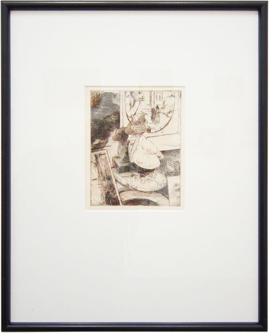 Still life with Lord Woodmouse and Meryon etching by Linda Marrinon contemporary artwork Print