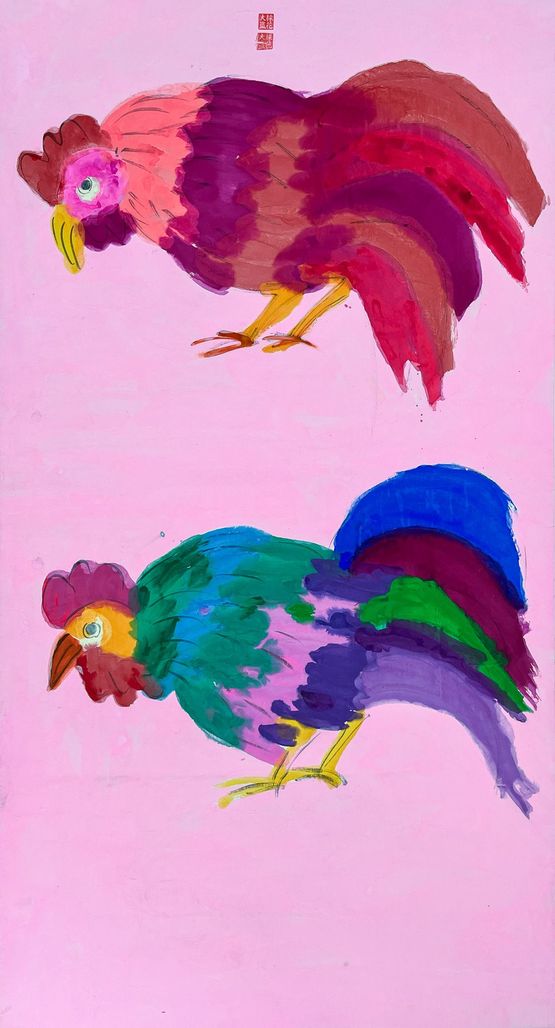 Two Roosters by Walasse Ting contemporary artwork Painting