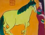 Yellow Horse and Oriental Beauty by Walasse Ting contemporary artwork drawing painting works on paper