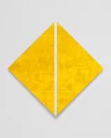 Untitled Yellow Diamond with White Inner Band by Mary Corse contemporary artwork painting