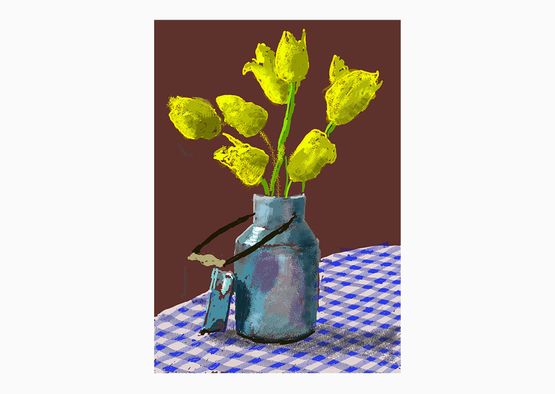 21st April 2021 Yellow Flowers in a Small Milk Churn by David Hockney contemporary artwork Works on Paper
