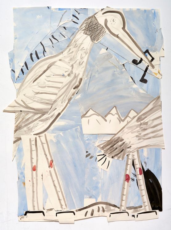 Blue Stork with Music by Rose Wylie contemporary artwork Painting