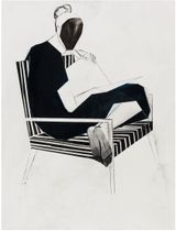 Untitled black feet reading on chair by Iris Schomaker contemporary artwork painting works on paper