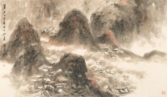 Woodhuts in Lin Fa Shan by Lui Shou-Kwan contemporary artwork Works on Paper