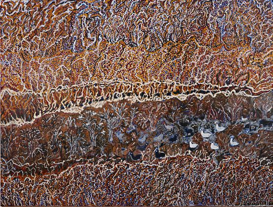 Bush Fire at Top Yalgamungken by Mavis Ngallametta contemporary artwork Painting