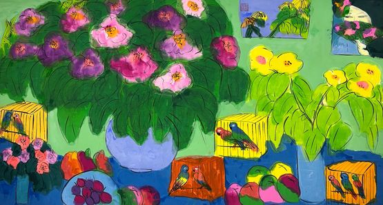 Birdsongs and Flowers by Walasse Ting contemporary artwork Painting